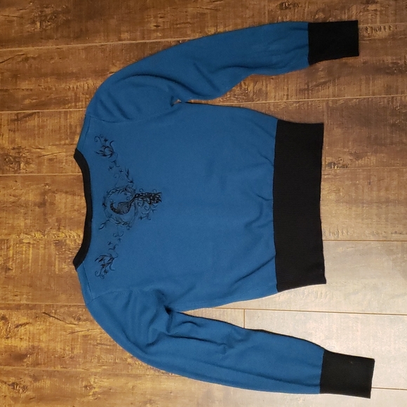 Voodoo Vixen teal/blue cardigan with floral and peacock embroidery - Picture 2 of 6